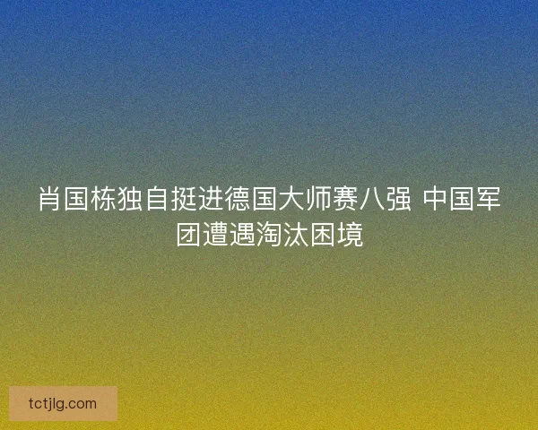 肖国栋独自挺进德国大师赛八强 中国军团遭遇淘汰困境